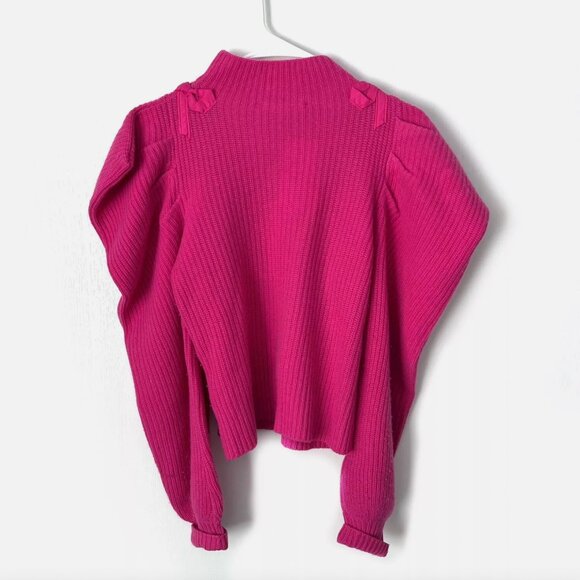 LoveShackFancy 100% Cashmere Potter Pullover Puff Sleeve Bow Detail Pink Sweater - Picture 8 of 11